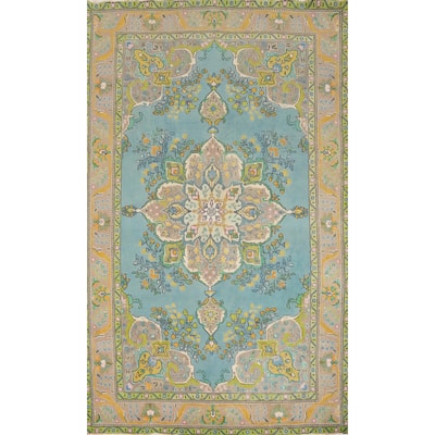Hand Knotted Oriental 100% Wool Carpet Traditional Floral Navy Blue & Blues Tabriz Area Rug - 9' 8'' X 6' 6''