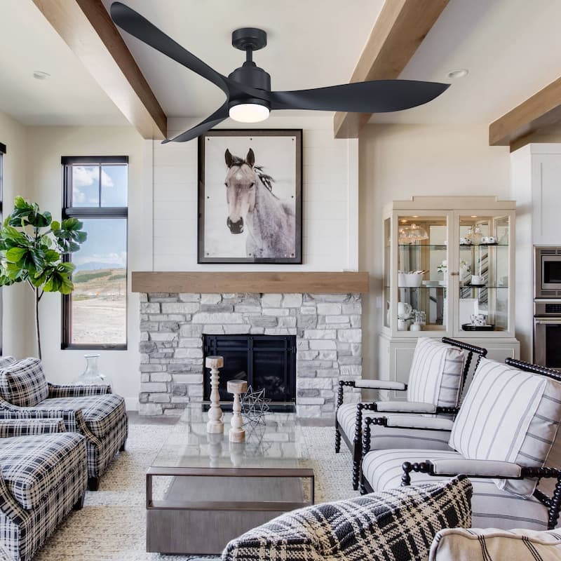 66" Industrial Black Large Ceiling Fan with Dimmable LED Light and Remote