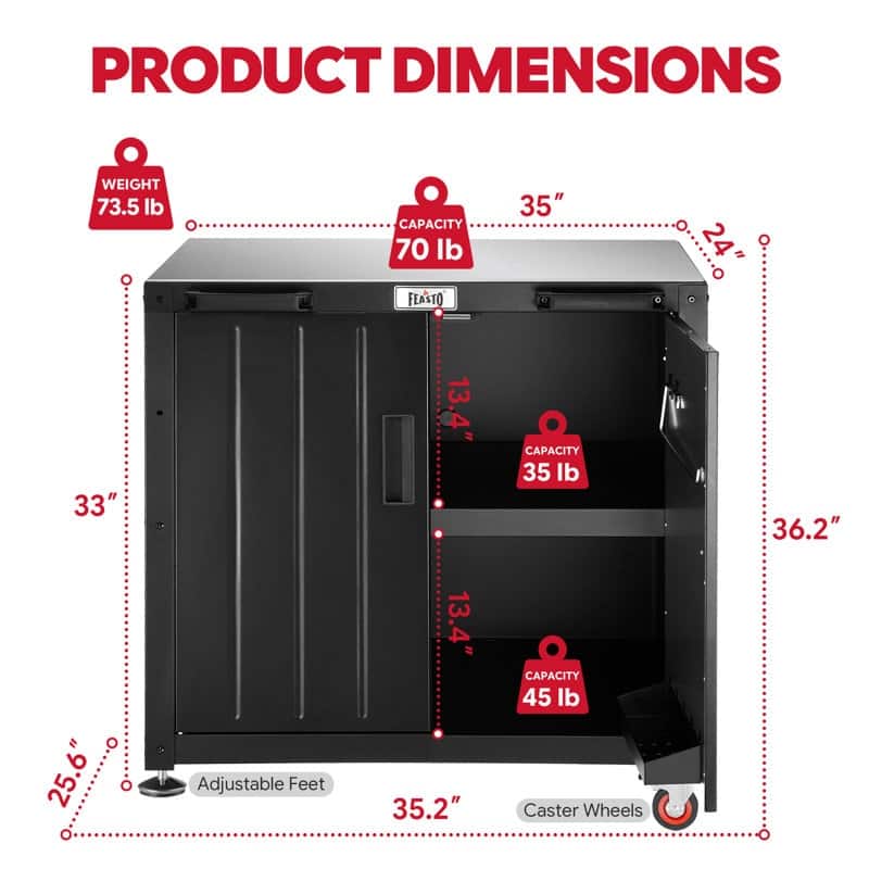 Feasto KT2435C 304 Stainless Steel Table Food Prep Grill Cart Table with Storage Cabinet
