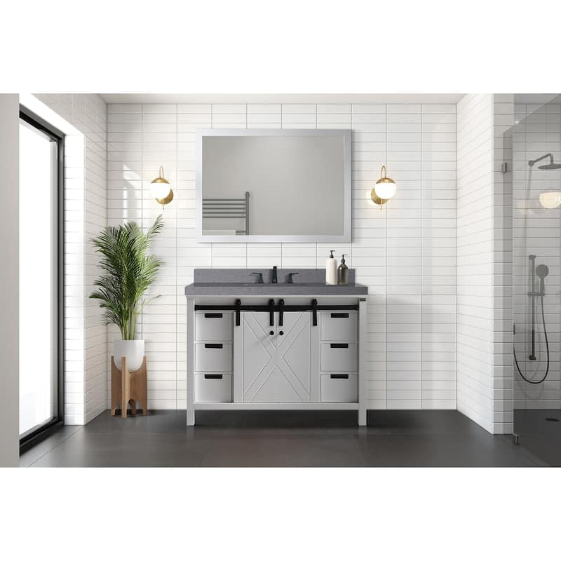 Marsyas 48 in W x 22 in D White Bath Vanity, Grey Quartz Countertop, Faucet Set and 44 in Mirror - White