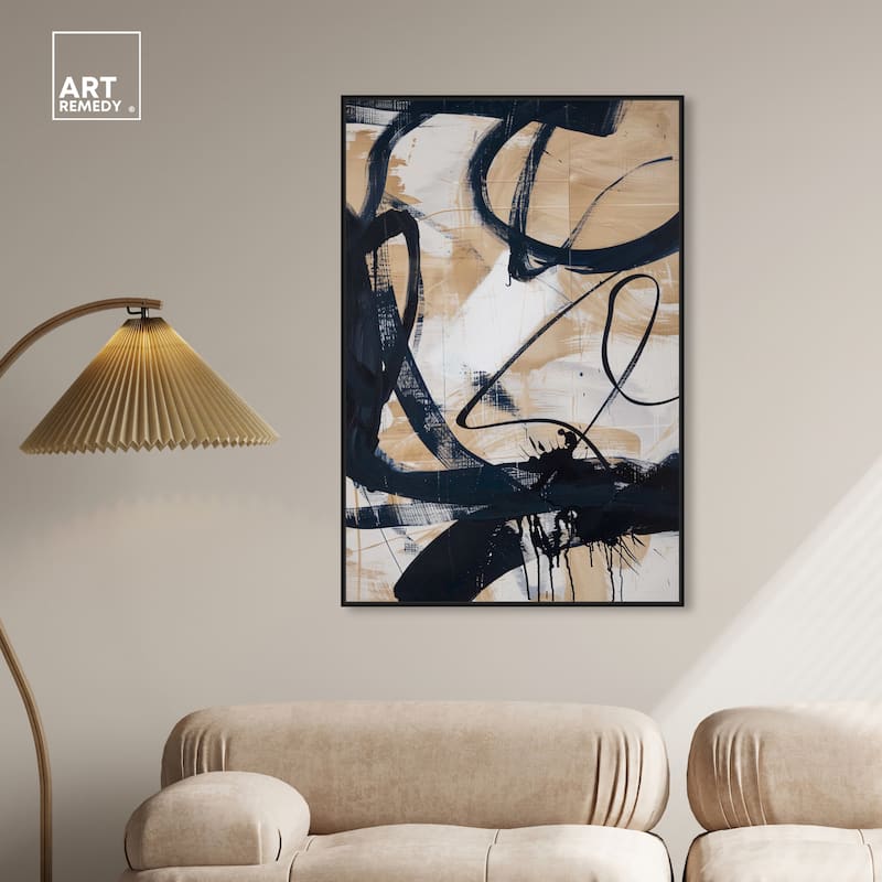 Art Remedy Flowing Framed Abstract Shapes 1 Piece Canvas Wall Art