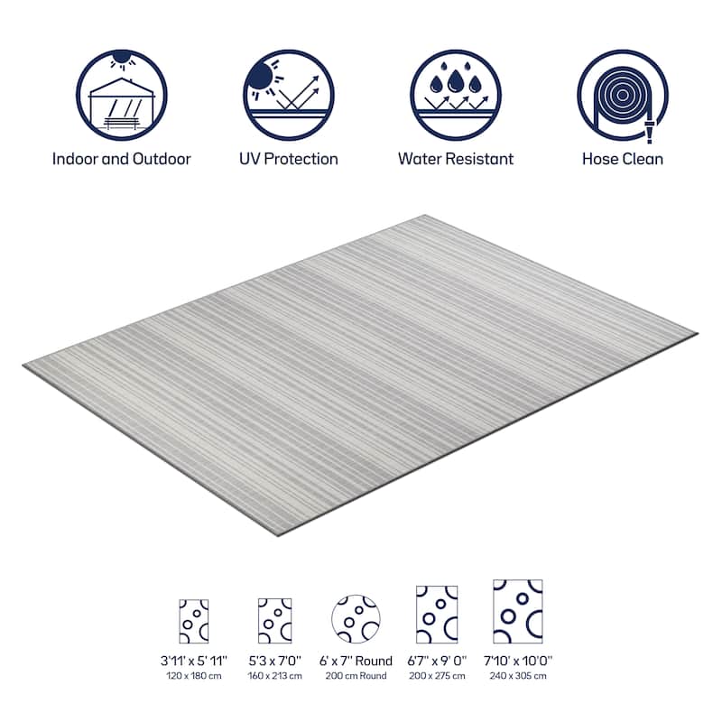 Beverly Rug Beige Striped Indoor Outdoor Rug, Outside Carpet for Patio, Deck, Porch