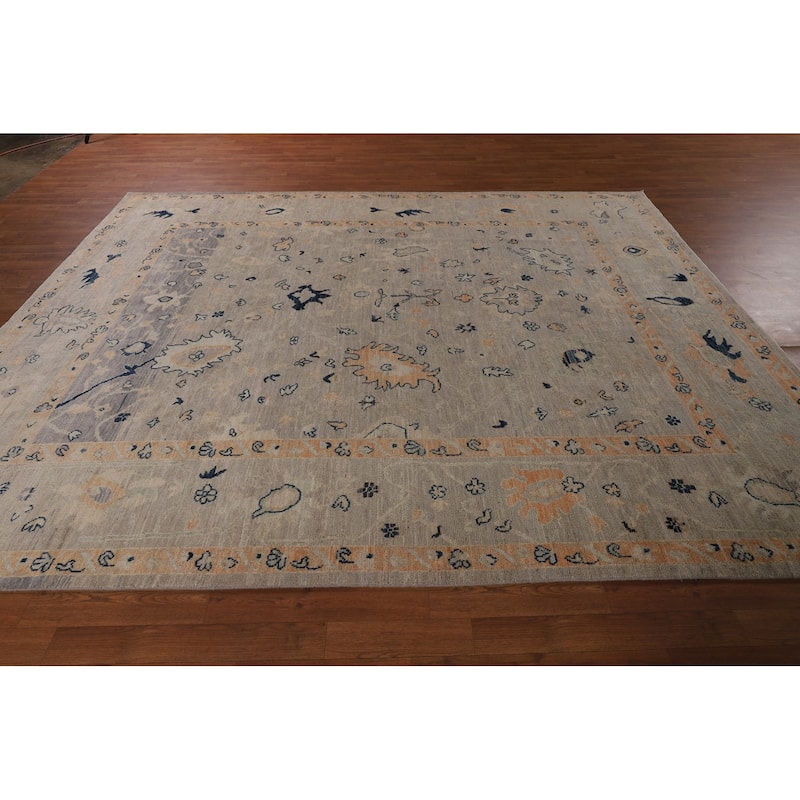All-Over Floral Oushak Vegetable Dye Area Rug Hand-Knotted Wool Carpet - 8'1"x 10'5"