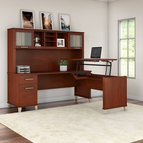 Somerset 72W 3 Position Sit to Stand L Shaped Desk with Hutch in Gray