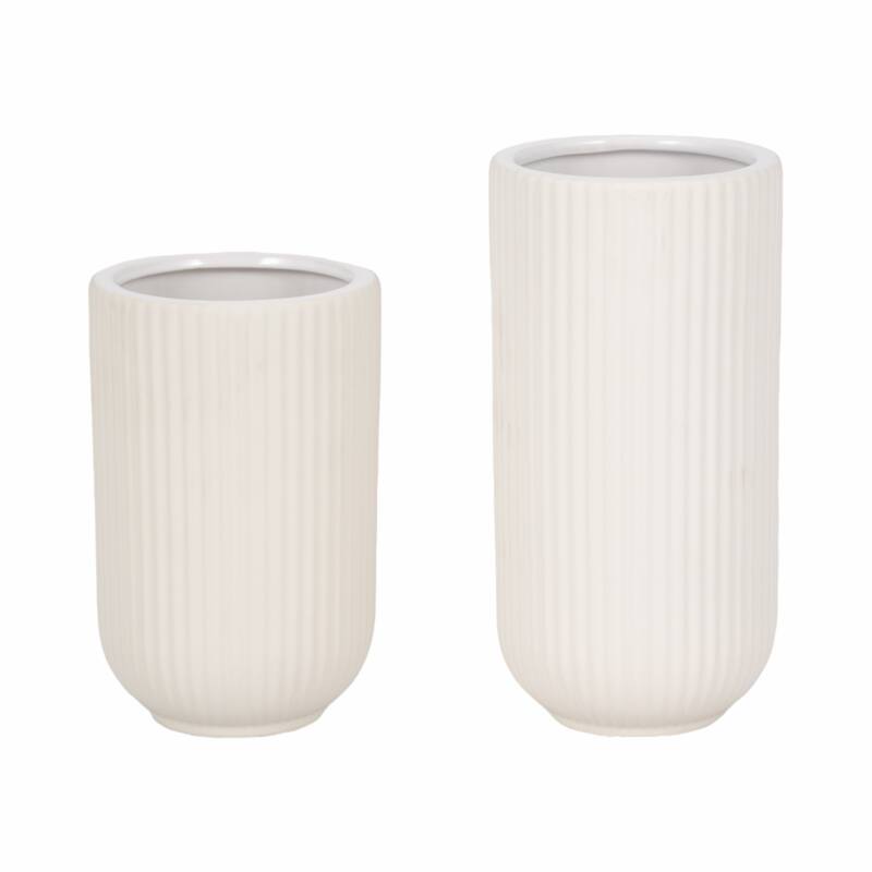 Sagebrook Home Ceramic Ridged Vase Classic Decorative Vase for Home or Office Flower Display