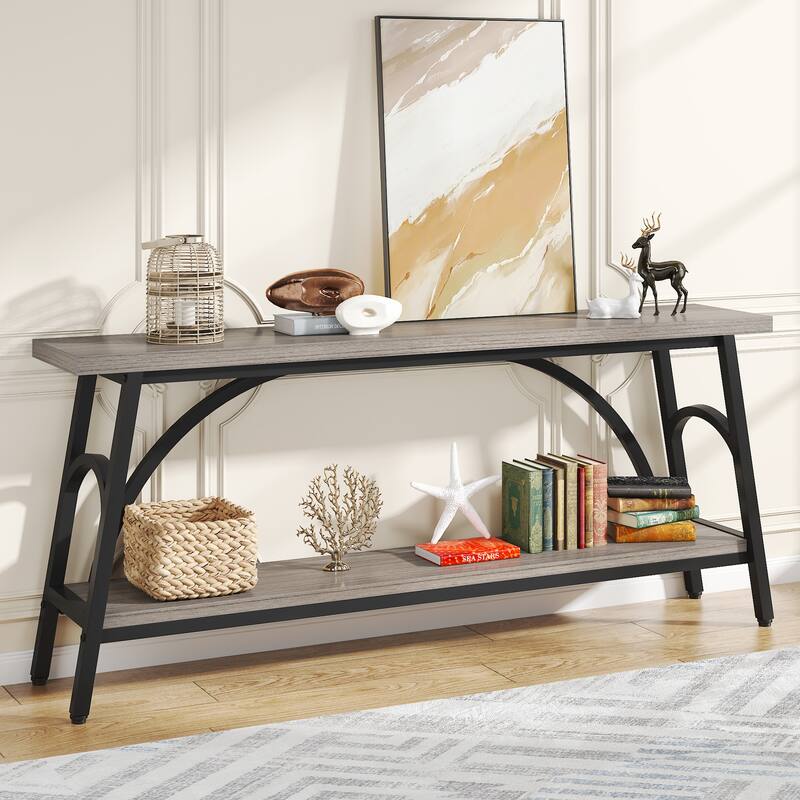 Extra Long Console Table 70.8 Inch Narrow Sofa Tables Entryway Table - Grey - Wood
