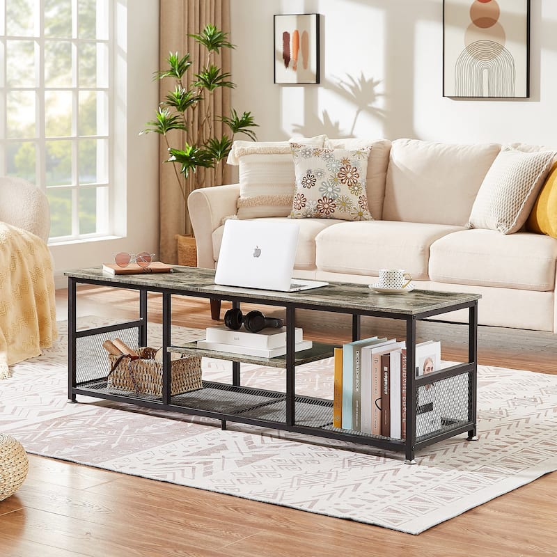 Javlergo TV Stand Industrial Entertainment Center Media Console Table with Storage and Mesh Shelf for Living Room/Bedroom, Grey
