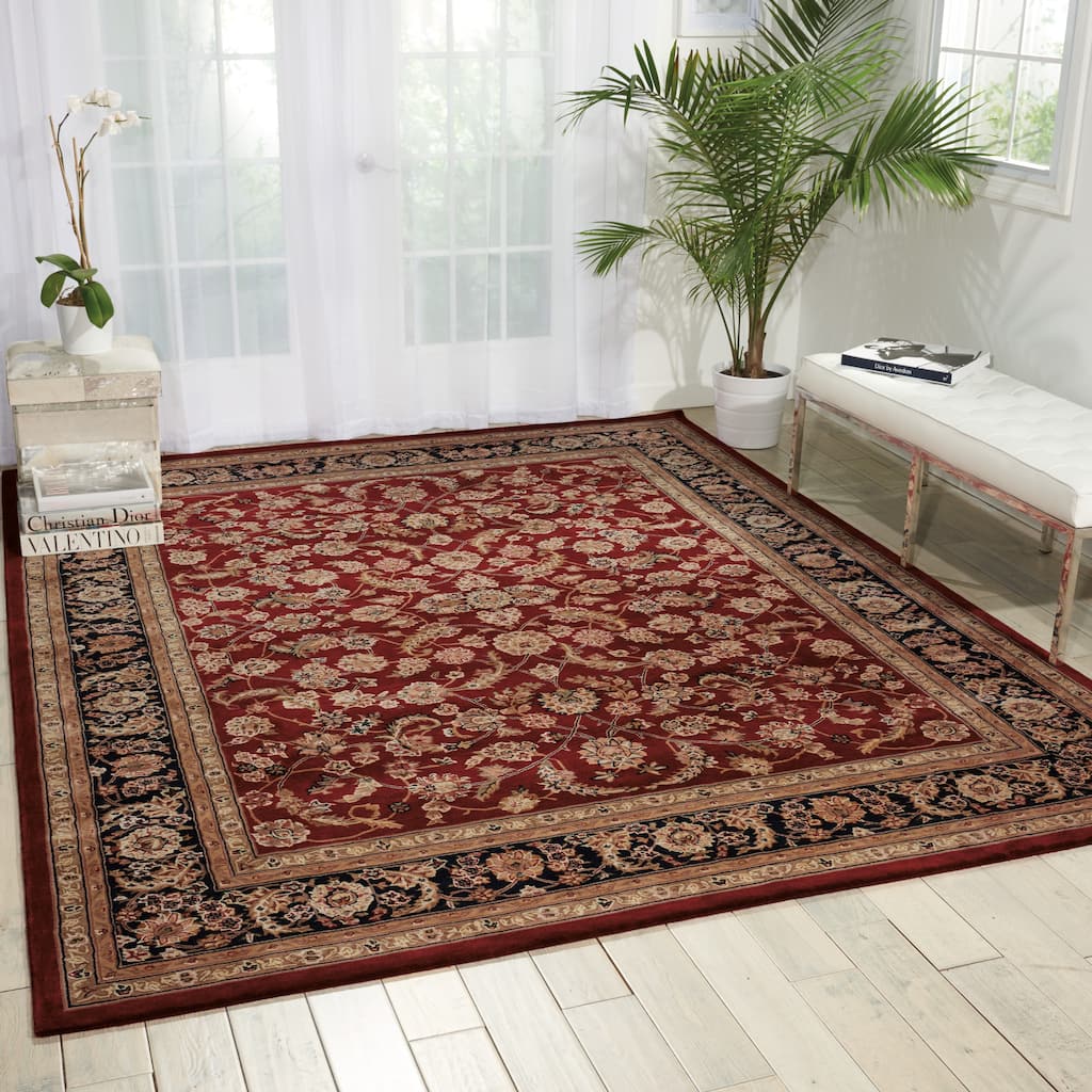 Nourison Hand-tufted Persian Floral Wool and Silk Burgundy Area Rug