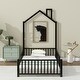 preview thumbnail 2 of 14, Black Metal House Platform Bed with Guardrail and Chimney