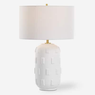 Uttermost Emerie Textured White Table Lamp - 26"H, Shade 10"H x 17"Dia.