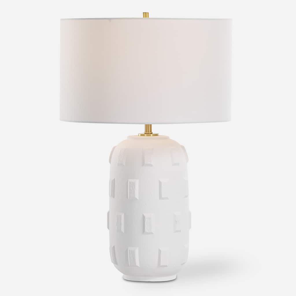 Uttermost Emerie Textured White Table Lamp - 26"H, Shade 10"H x 17"Dia.