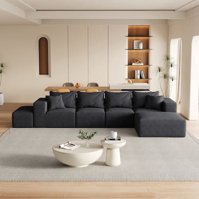 Upholstered Sectional Boneless Couch Set,Modular 132" L Shaped Sectional With 6 Pillows,Free Combination Sofa Couch