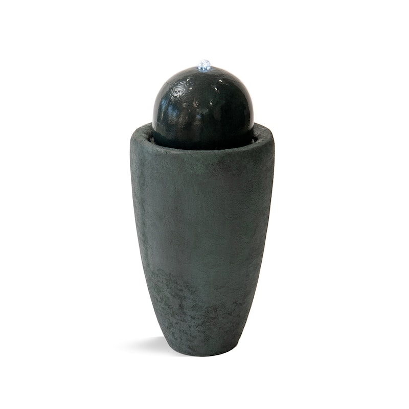 XBrand 25.98"H Modern Round Stone Textured Sphere Water Fountain w/LED Lights, For Indoor/Outdoor, Ball Water Fountain - Green