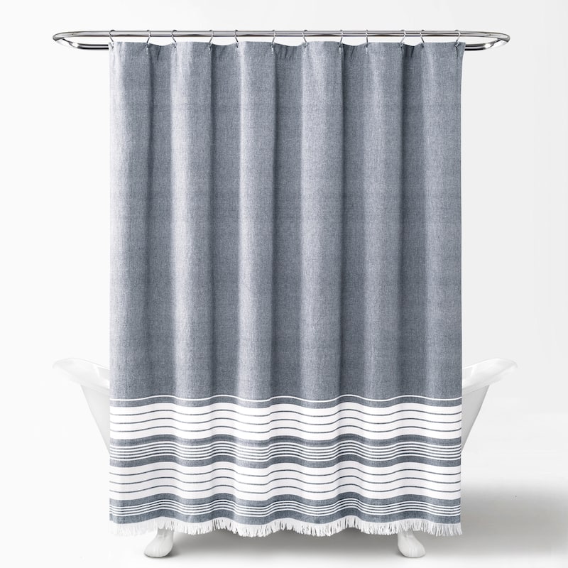 Lush Decor Nantucket Yarn Dyed Cotton Tassel Fringe Shower Curtain