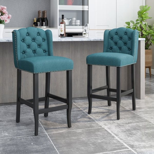 slide 2 of 15, Foxwood Wingback Barstool (Set of 2) by Christopher Knight Home Teal + Dark Brown