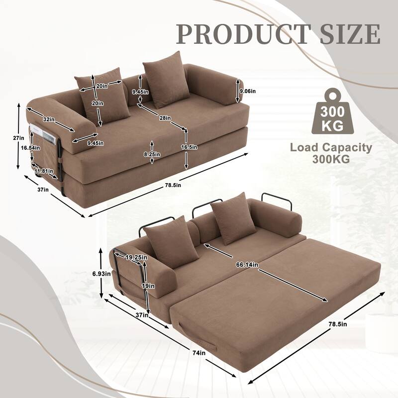 HOMEFUN Corduroy Upholstered Modern Comfort Foldable Compressible Sofa Bed with Sturdy Metal Frame