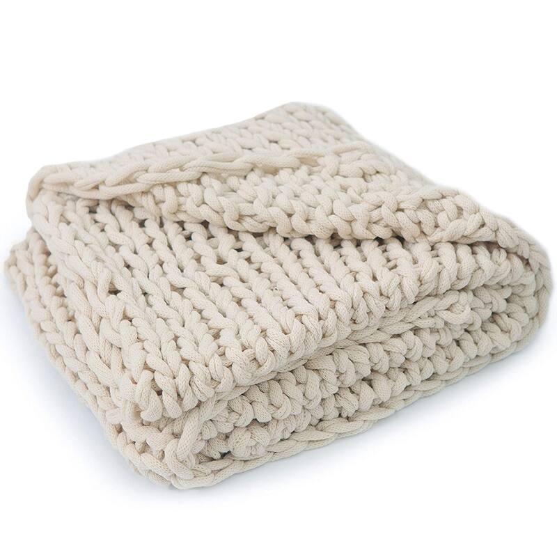 Cheer Collection Ultra Plush Chunky Cable Knit Throw Blanket - Taupe
