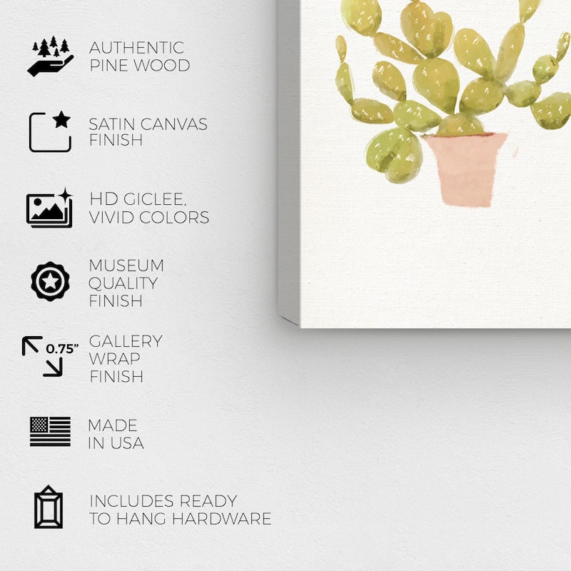 Wynwood Studio Canvas Floral and Botanical Cacti Trio White and Light Green Modern & Contemporary Wall Art Canvas Print