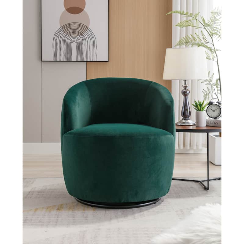 Velvet Fabric Swivel Accent Armchair Barrel Chair With Black Powder Coating Metal Ring,Pink