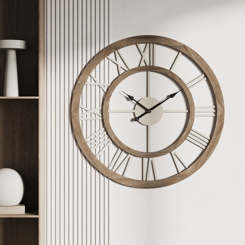 Elara Wood Modern Farmhouse Wall Clock - 33"H x 33"W x 1"D