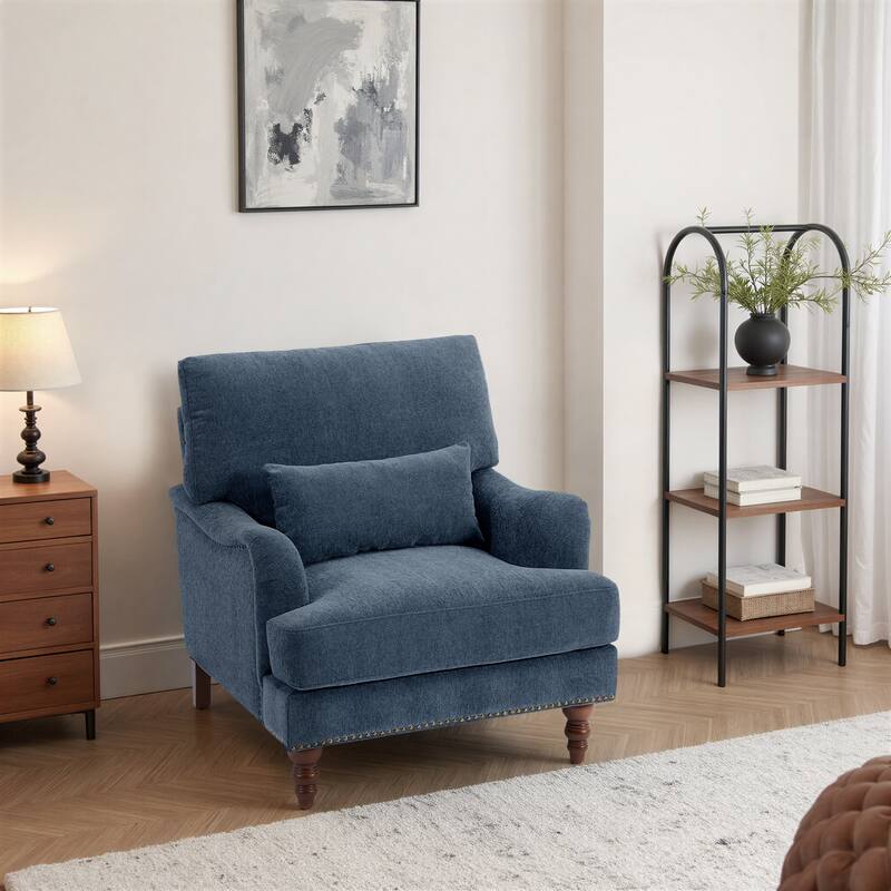 Oversized Accent Chair Chenille Upholstered Armchair With Rivets