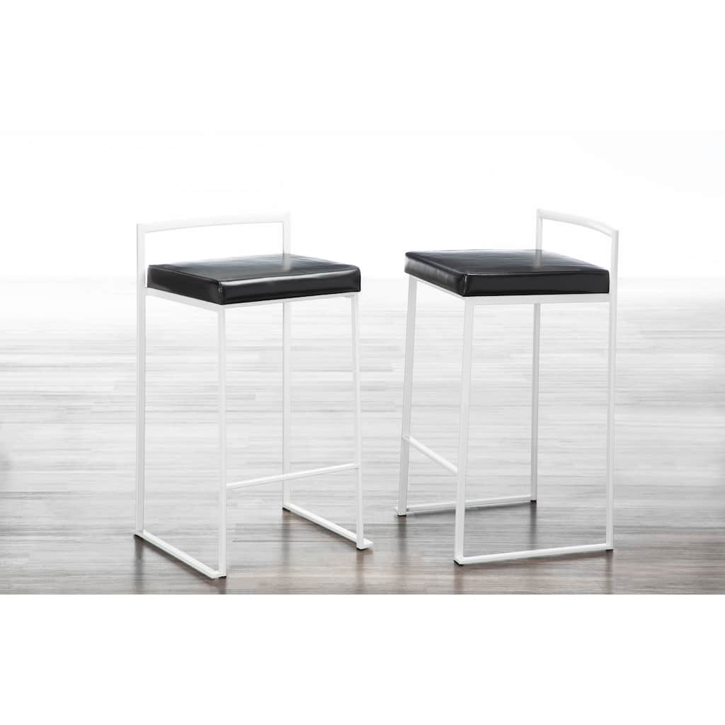 Lumisource Counter Stool in White with Grey Faux Leather - Set of 2 - 16"Lx17.5"Wx31"H
