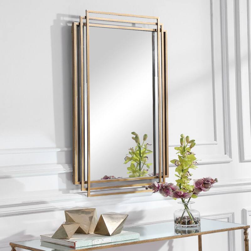 Uttermost Amherst 37" x 24" Hollywood Glam Layered Frame Wall Mirror