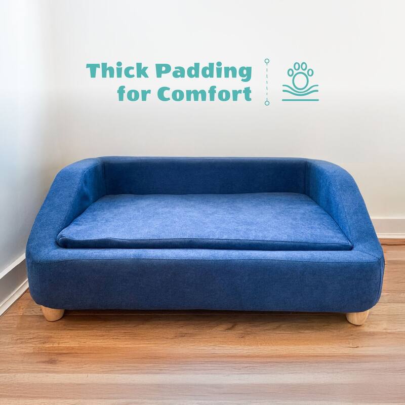 Critter Sitters 36-In. Microfiber Rectangle Pet Bed for Medium-Sized Dogs, Blue
