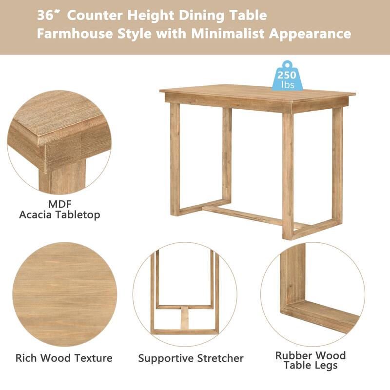 5-Piece Counter Height Wooden Dining Table Set with Rectangular Table & 4 Chairs