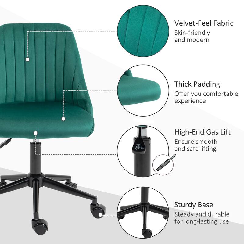Green Computer Chair Vanity Chair with Adjustable Height, Home Desk Chair Visitor Chair Executive Chair with Wheels