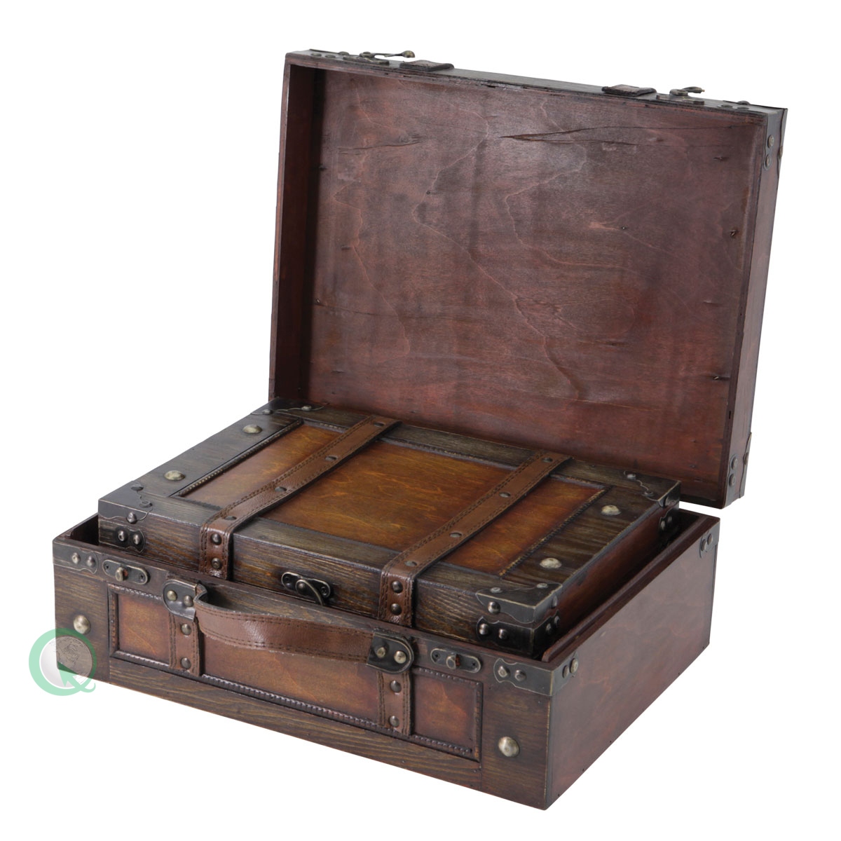 Wooden Vintage Luggage Trunks Antique Carry on Suitcase Storage Box with Hinged Lids Old Fashioned Decorative Box brown On Sale Bed Bath Beyond 10018590