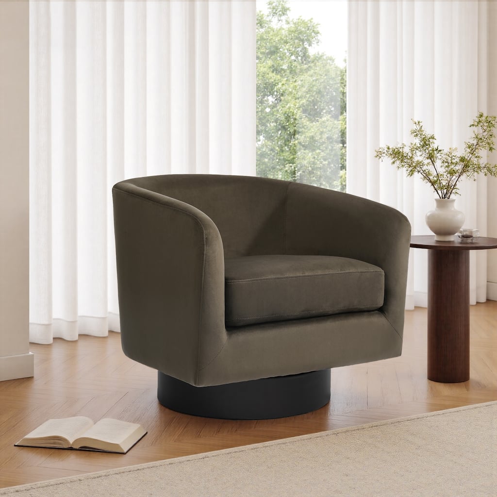 Velvet Low-Back Barrel Chair 360° Swivel Accent Armchair