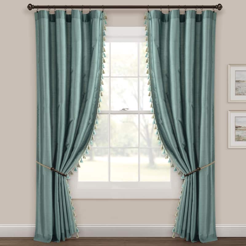 Lush Decor Luxury Regency Faux Silk Two Tone Tassel Window Curtain Panels Set