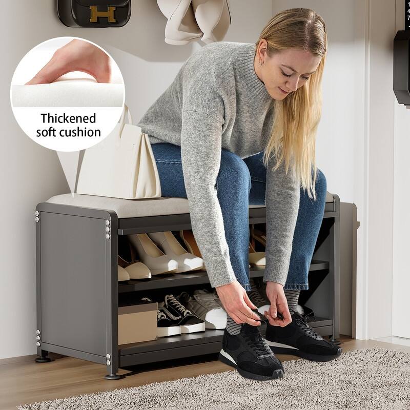 2-Tier Flip-Up Shoe Bench with Storage – 286lb Capacity, Soft Seat & Magnetic Closure