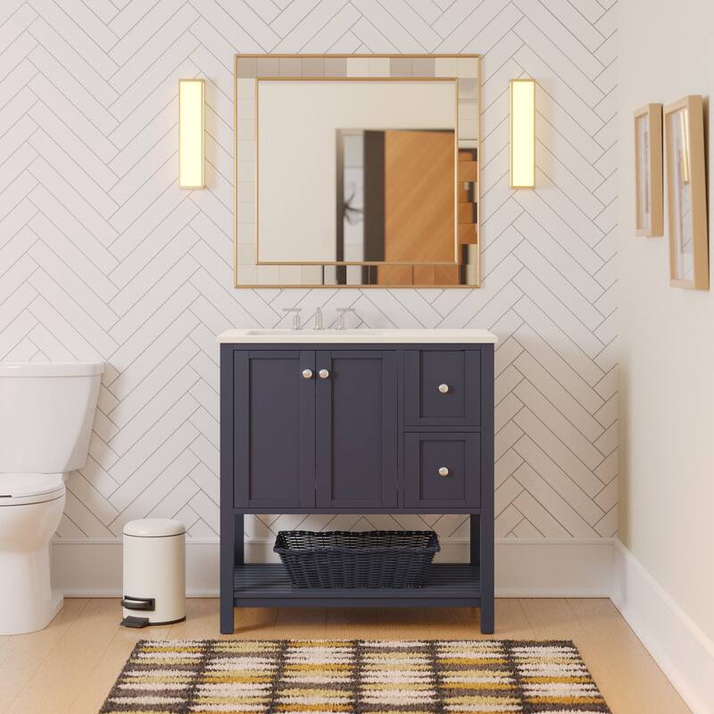 KitchenBathCollection Lakeshore 36" Bathroom Vanity with Engineered White Top - Marine Gray