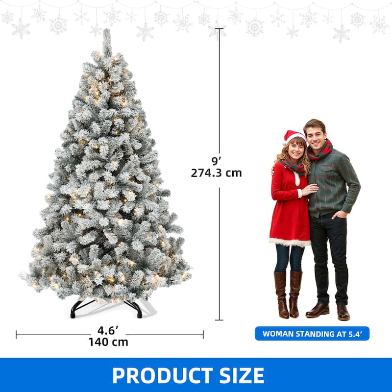 6/7.5/9 FT Pre-Lit Frosted Pine Artificial Christmas Tree with LED Lights