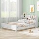 preview thumbnail 15 of 24, Full Wood Platform Bed with LED & Storage Headboard - Antique Grey Finish White