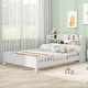 preview thumbnail 3 of 10, Wood Full Size Platform Bed with LED Light, Storage Headboard and Safety Guardrail for Bedroom, White
