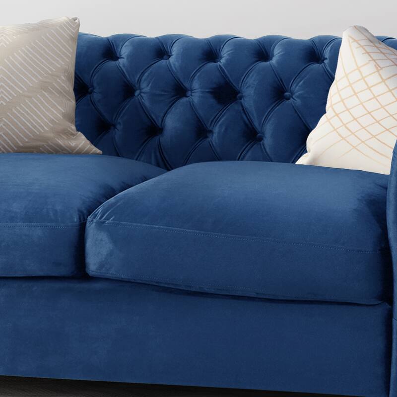 61.75" Velvet Chesterfield Loveseat Sofa with Button-Tufted Upholstery, Nailhead Trim and Rolled Arms