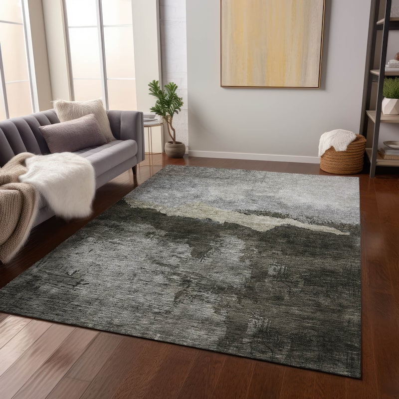 Machine Washable Indoor/ Outdoor Modern Contemporary Chantille Rug