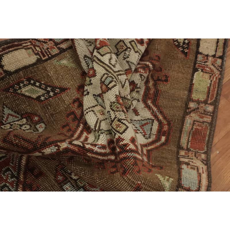 Hand Knotted Oriental 100% Wool Carpet Traditional Tribal Brown Sarab Runner Rug - 13' 9'' X 2' 2''