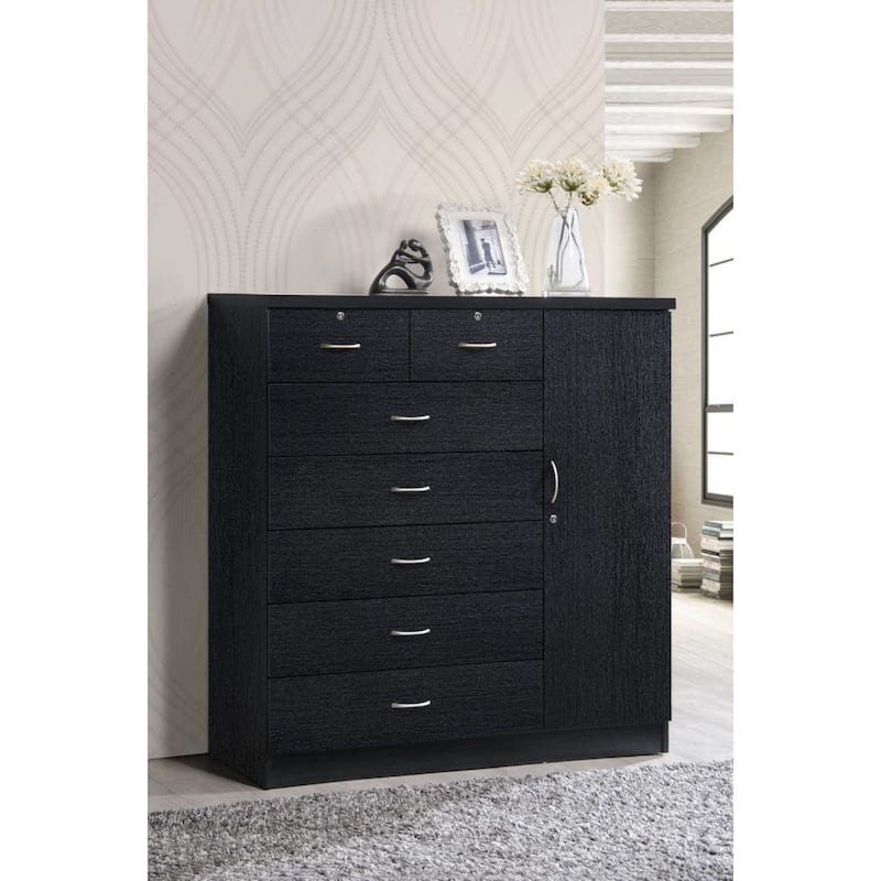 48.25" Black Rectangular 7-Drawer Chest with Locks and Door
