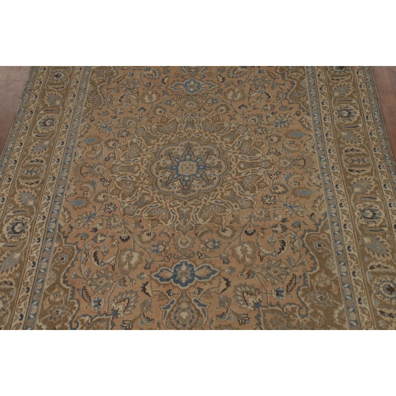 Traditional Mashad Persian Vintage Area Rug Handmade Wool Carpet - 6'2" x 9'3"