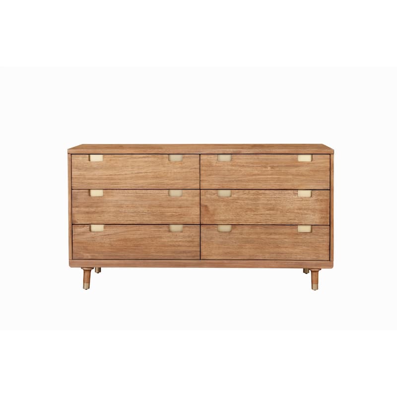60 Inch 6 Drawer Wooden Dresser with Cutout Pulls, Brown