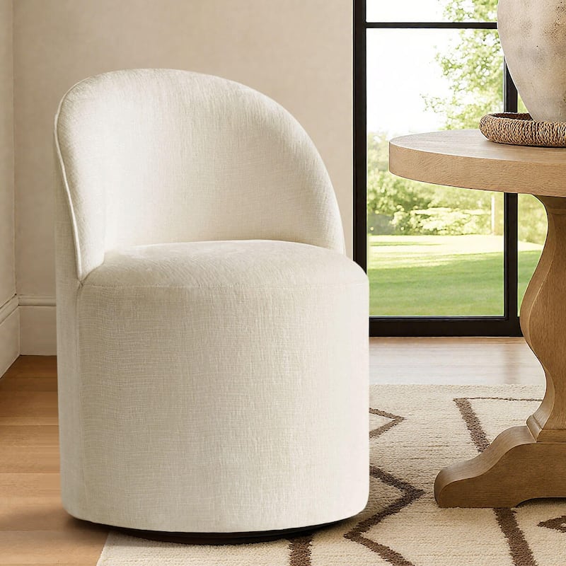 Chenille Upholstered Dining Chair with Wheels (Set of 2)