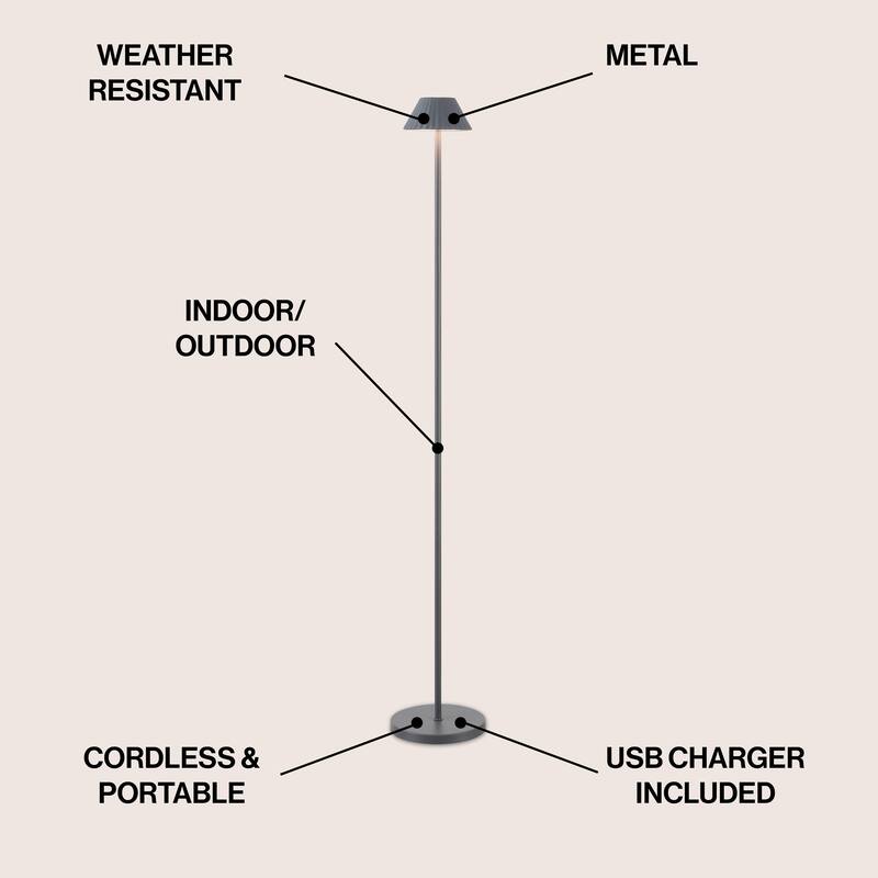 Mallory 44" Cordless LED Floor Lamp, Brown - Dimmable, Indoor/Outdoor