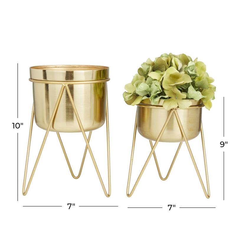 Metal Indoor Outdoor Planter with Removable Stand - Set of 2 Silver, Dark Gray, Gold - CosmoLiving by Cosmopolitan