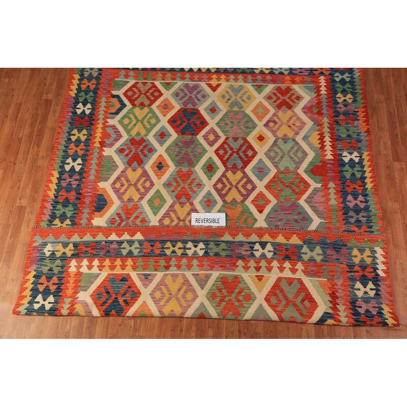 Colorful Kilim Oriental Area Rug Hand-Woven Wool Carpet - 8'5"x 9'9"