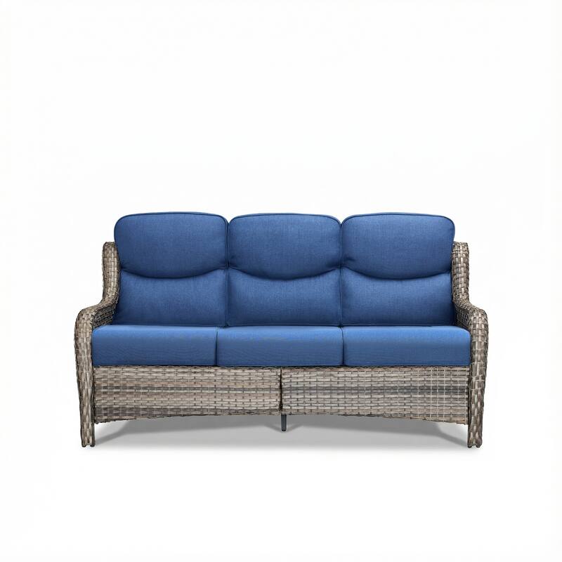 Pocassy Outdoor Wicker 3 Seat Sofa with 5 In Thick Cushion Patio Sofa