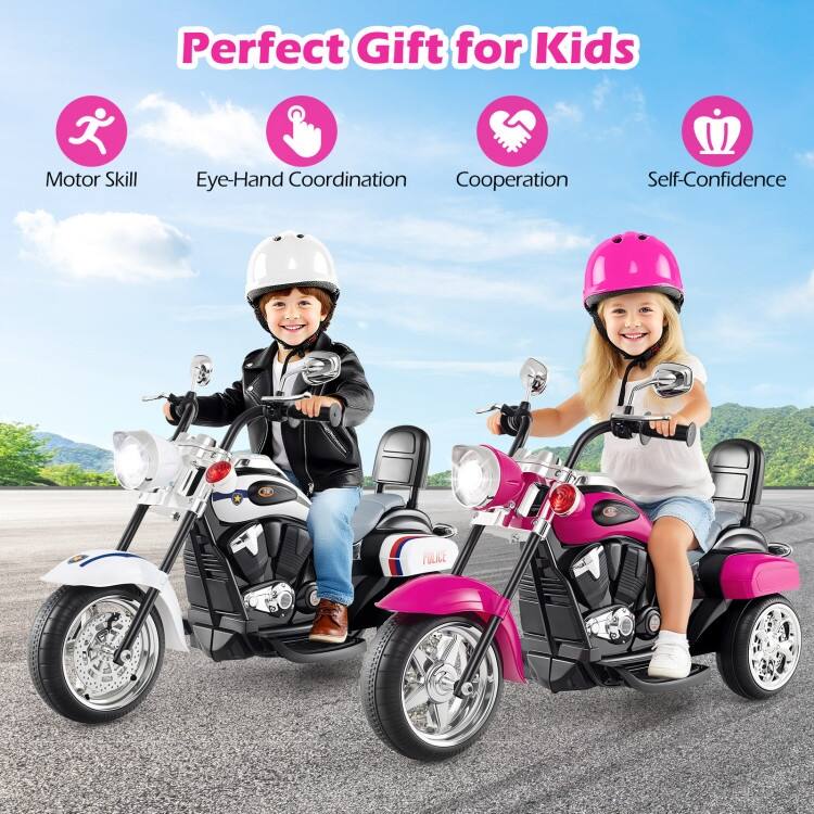 6V Powered Toddler 3-Wheel Motorbike Ride On Toy with Horn and Headlight - 36" x 19" x 25" (L x W x H)